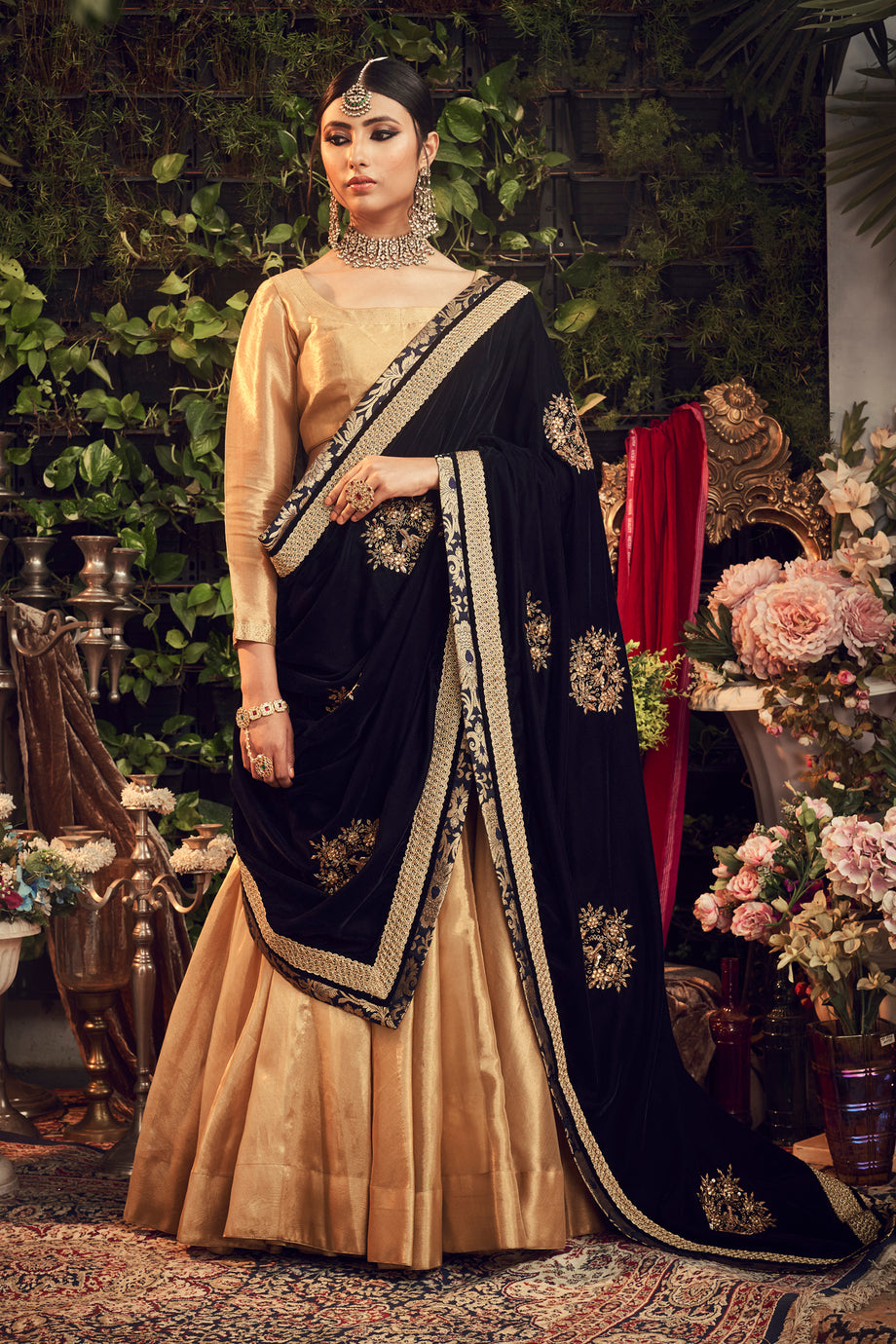 Black Color Lehenga Set having Golden Gota Patti Work – Bollywood Wardrobe