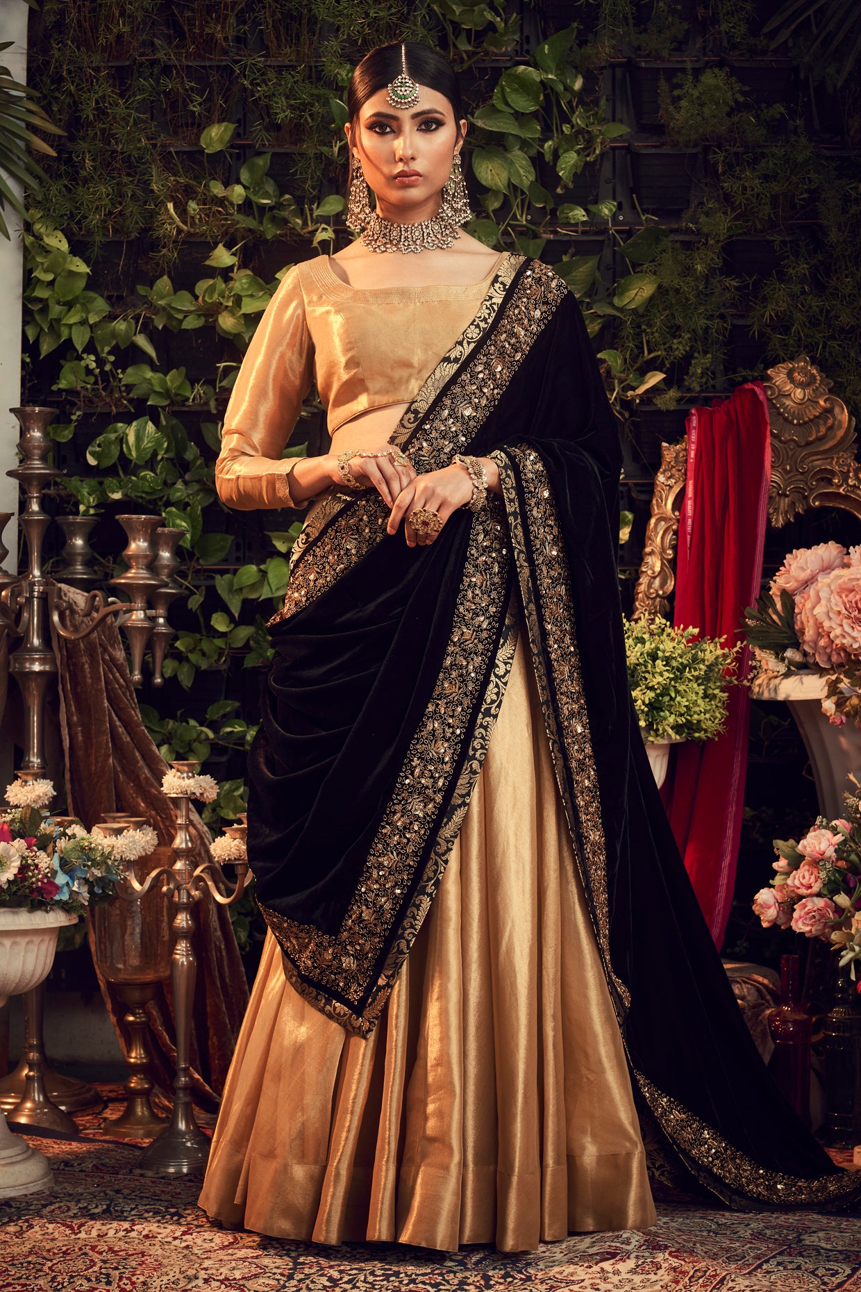 Buy Gold Blouse And Lehenga Pure Silk Organza Naina Dabka Floral Set For  Women by Tarini Vij Online at Aza Fashions.